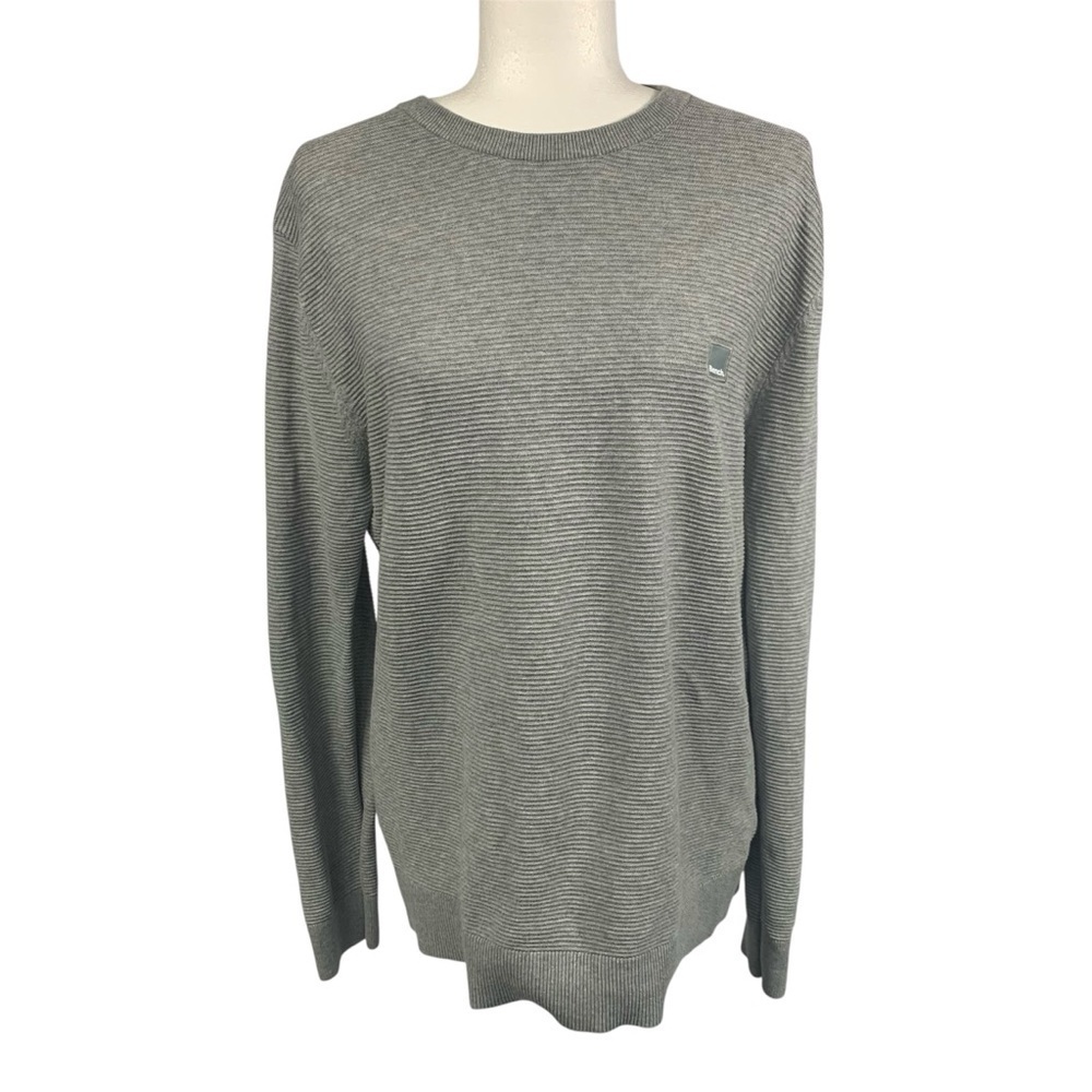 Bench Sweater Fine Ribbed Knit 100%Cotton Crewneck Pullover Sporty Preppy Grey S - Picture 3 of 11